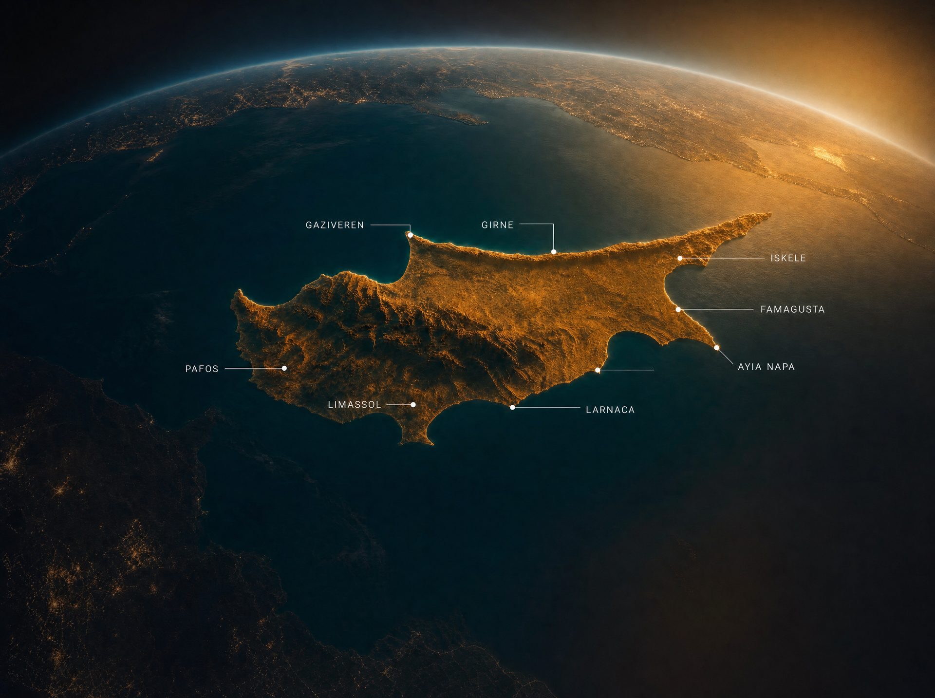 Mapa Kypru s hlavními destinacemi